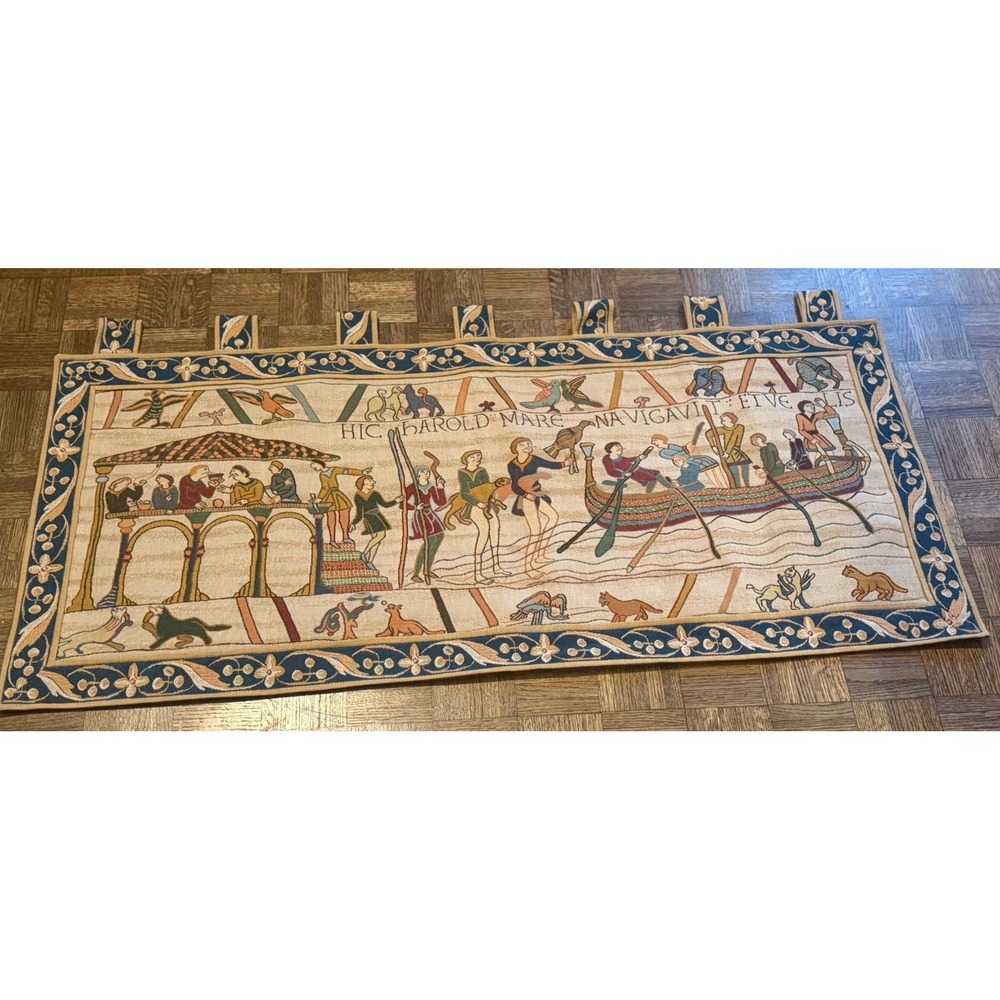 Bayeux Tapestry Wall Hanging Reproduction Woven Medieval Art King Harold 17x45"